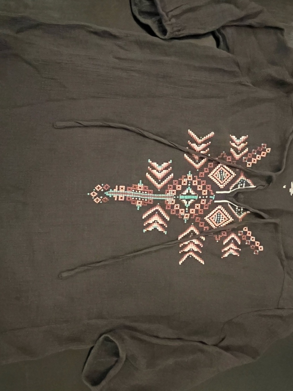 Wrangler Black Top with Multicolor Aztec Embroidery